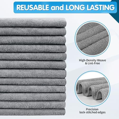 FIXSMITH Grey Microfiber Cleaning Cloth -Pack of 12, Highly Absorbent Cleaning Rags, 16"X12" All Purpose Cleaning Towels for Housekeeping, Kitchen, Car, Lint Free and Reusable Microfiber Towels - Image 3