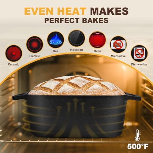7QT Oval Dutch Oven for Sourdough Bread Baking, Pre-Seasoned Cast Iron Bread Pan with Lid, Even Heat Distribution for Homemade Bread - Image 3