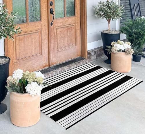 Black and White Layered Doormat 27.5"x43.3"Farmhouse Door Mat Outdoor by BUAGETUP