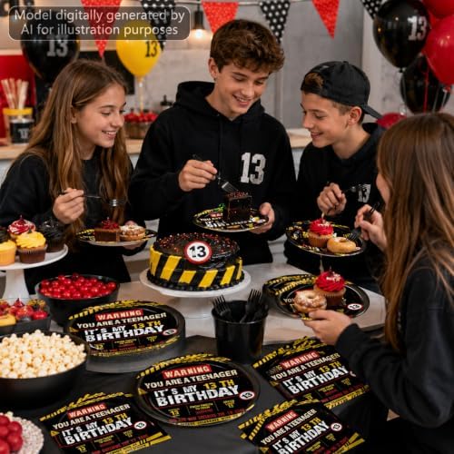 96 PCS Caution Logos 13th Birthday Party Paper Plates and Napkins 13 Years Old Party Decor Warning Sign Themed Teens 16th Dinnerware for Boys Girls 13 Years Old Birthday Gatherings Decorations - Image 5