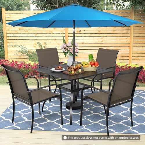 Incbruce 6 Pieces Patio Dining Set with Sky Blue Umbrella, Outdoor Dining Set of 4 Textilene Chairs and Square Table with Umbrella Hole for Backyard, Garden, and Poolside (Brown) - Image 4