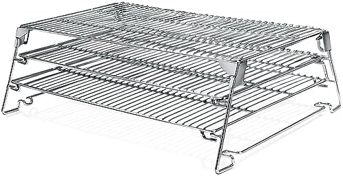 Jerky Racks for Barrel Style Pellet Grills, 21"W×17.2"L, 3 Tiered Foldable Sliding 830 in² Cooking Space Expansion Grate Accessory for Pit Boss, Traeger, Z Grill, Green Mountain and More Smoker Grills by COMVIEE