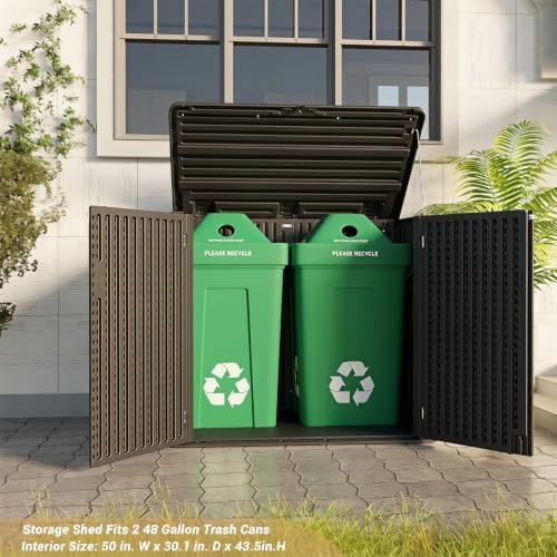 KINYING Larger Outdoor Storage Shed Weather Resistance, Resin Sheds & Outdoor Storage for Garden, Patios, Backyards, 48 Cu.Ft Tool Shed for Garbage Cans, Lawn Mower, Garden Tools,Black - Image 5