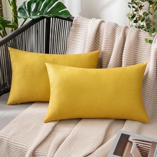 MIULEE Decorative Outdoor Pillow Covers Lumbar Waterproof 12x20 Yellow by MIULEE
