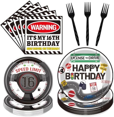 16th Birthday Party Decorations 96PCS Plates Napkins Forks by Deorfuy