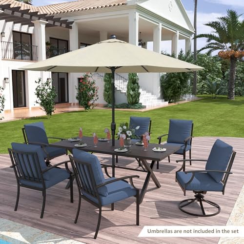 ALAULM 7-Piece Patio Dining Table and Chairs for 6 Outdoor Dining Set with 2 Swivel Chairs Patio Dining Sets with Rectangular Metal Table with Umbrella Hole for Patio, Backyard, Garden-Dark Blue - Image 2