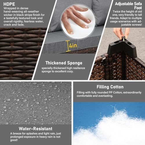 Oasishine Wicker Patio Furniture Set 6 Pieces Outdoor Furniture Chairs and Couch Storage Table Anti-Slip Cushions and Waterproof Covers, Dark Grey - Image 5