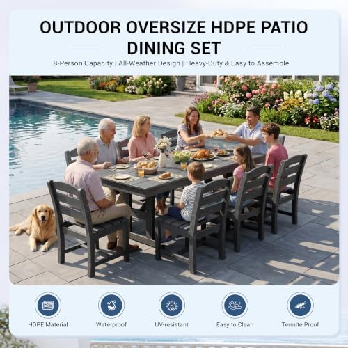 KINGYES Outdoor Armless Dining Chairs Set of 2,HDPE Patio Chairs,Grey - Image 6
