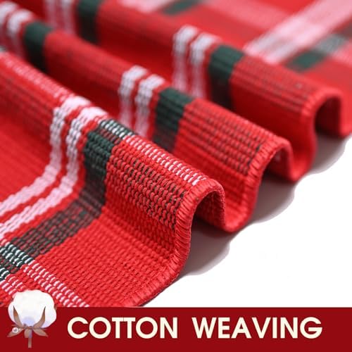 Christmas Red Green White Plaid Rug, 28" x 43" Cotton Hand-Woven Buffalo Check Layered Door Mat for Front Porch, Entryway, Outdoor Holiday Decor, Washable Farmhouse Rug for Home, Patio, Kitchen - Image 3