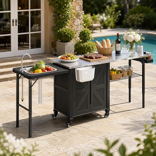 AECOJOY Outdoor Grill Cart with Sink, Storage Movable Folding Prep Station by AECOJOY