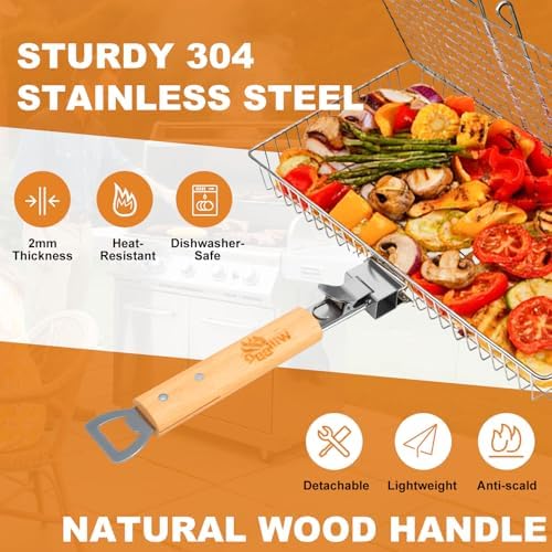 WILLBBQ Stainless Steel Grill Basket with Removable Divider, Gift Set - Image 5