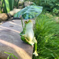Umbrella Frog Statue for Garden Decor, Resin Green Frog Figurine Outdoor 7" by OwMell