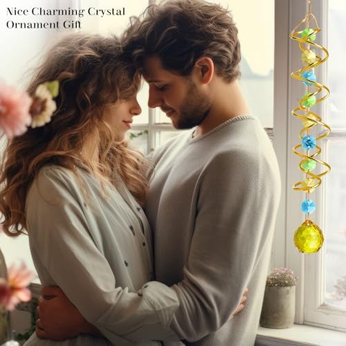 20.5in Yellow Crystal Gazing Ball Spiral Wind Spinner Suncatcher Decor - Image 6