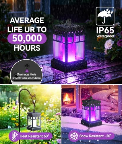KOOPER Hanging Solar Lanterns Outdoor Waterproof, 2PCS Flickering Flame Hanging Solar Lights for Outside, Outdoor Solar Lanterns up to 12 Hours, Lanterns Decorative for Patio Yard Decor (Purple Light) - Image 5