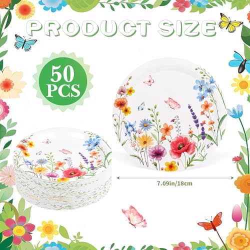 FOIMAS 50pcs Wildflower Paper Plates,7 Inch Spring Floral Disposable Plates Tableware Plate for Spring Summer Birthday Baby Shower Picnic Party Supply - Image 2