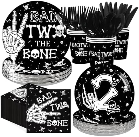 168Pcs Bad Two The Bone Birthday Party Supplies for Halloween Serves 24 by Greencian