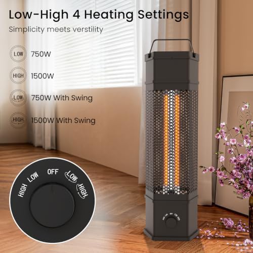Electric Patio Heater Outdoor Indoor Use, 360°All-round Heating, 1500W Infrared Tower Heater, Tip-Over & Overheat Protection, Portable Space Heater for Large Room, Backyard, Home - Image 6