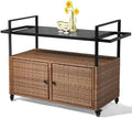 VINGLI Wicker Outdoor Bar Cart with Storage and Wheels, Outdoor Bar Table Serving Cart Rattan Bar Cart with Glass Top and Shelf for Pool, Party, Backyard, Porch (Brown) by VINGLI