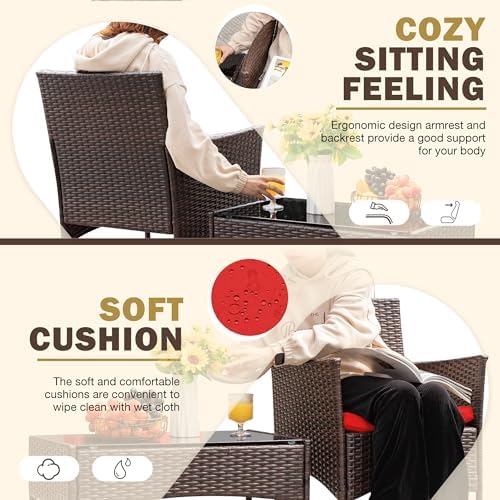 Homall 4 Pieces Patio Rattan Chair Wicker, Outdoor Indoor Use Backyard Porch Garden Poolside Balcony Furniture Sets (Red) - Image 2