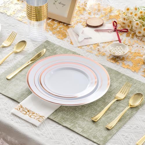 Fijinhom 175 Pcs Rose Gold Plastic Plates for 25 Guests, Disposable Plates - Image 5
