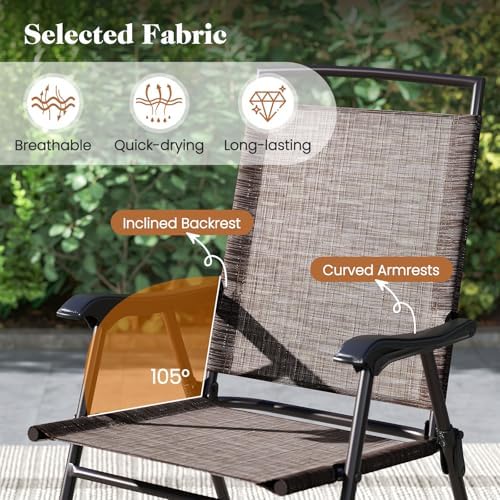 Goplus Patio Bistro Set, 3-Piece Patio Dining Furniture Set with Round Tempered Glass Table, 2 Foldable Chairs, Small Outdoor Folding Chairs & Table Set for Porch Garden Pool Yard - Image 4