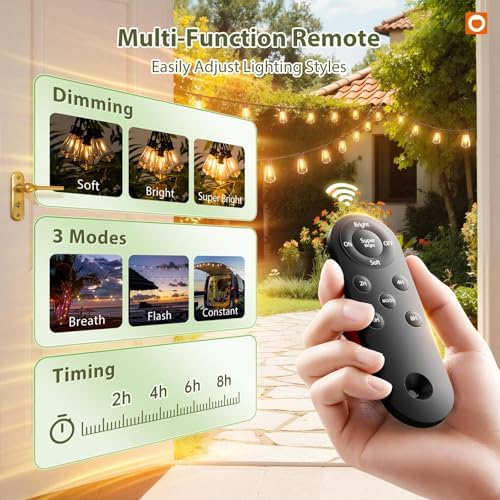 addlon 54FT(48+6) Solar String Lights Outdoor, Waterproof Dimmable 24+2 LED - Image 3