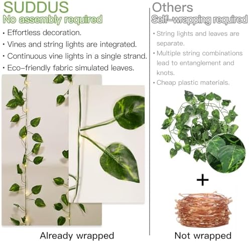 suddus 13.1FT 40LED Pothos Vine with Lights Battery Operated Copper Wire - Image 3