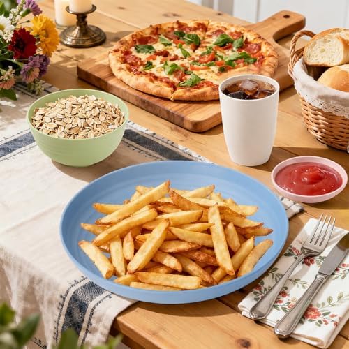 Wheat Straw Dinnerware Sets for 4, 16 Piece Unbreakable Kids Dinnerware Set, Toddler Plates and Bowls Sets, Kitchen Plates and Bowls Set, Lightweight Dish Set for Travel Camper Dishes - Colorful - Image 7