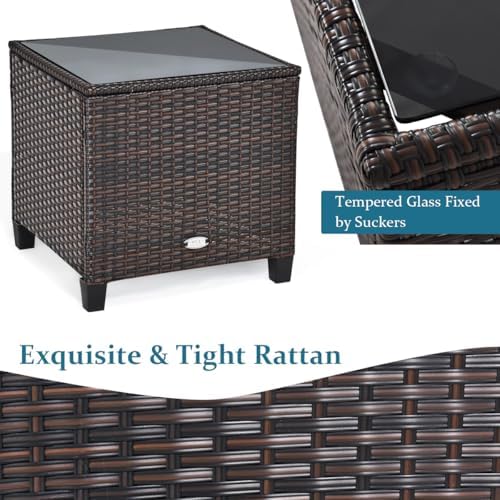 RELAX4LIFE 3 Piece Patio Furniture Set, Wicker Bistro Conversation Set w/2 Cushioned Armchairs & Glass Topped Table, Outdoor Rattan Sofa Set Patio Furniture for Porch Balcony Poolside (Peacock Blue) - Image 5