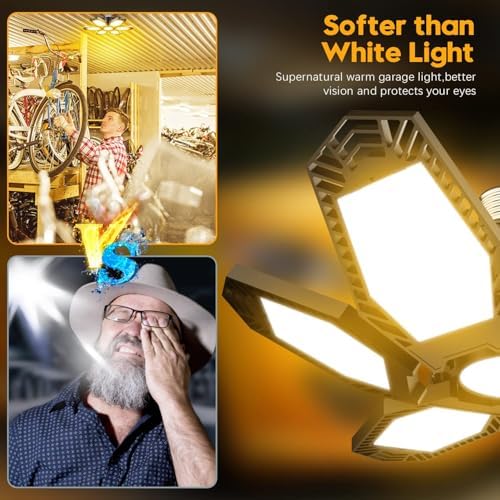 TANBABY 2 Pack Warm Garage Lights, Deformable Ceiling Light, 12000LM 3000K - Image 2