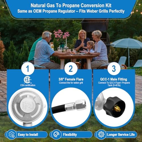Natural Gas to Propane Conversion Kit for Weber Genesis,Genesis II,for Weber Spirit II 310/315/210–Includes 5FT Propane Regulator Hose for Weber Grills,14 Orifices (3 Sizes),3/8”Fittings and Tools. - Image 5