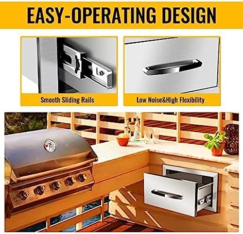 BBQ Outdoor Kitchen Drawers Stainless Steel 3-Drawer BBQ Drawer Enclosed Built-in Drawer Flush Mount for Outdoor Kitchens & BBQ Islands,14Wx23Dx8.5H - Image 5