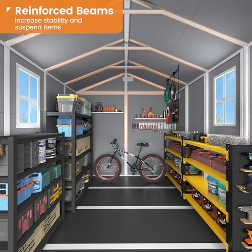 UDPATIO Storage Shed 8x8 FT, Resin Outdoor Plastic Sheds with Floor, Gray - Image 5