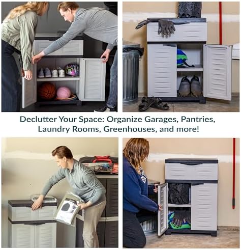 Sunnydaze 34.5" Garage Storage Cabinet with Adjustable Shelf, Gray - Image 6
