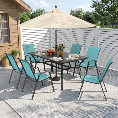 Outdoor Dining Set for 6, Metal Table and Stackable Chairs - Image 2