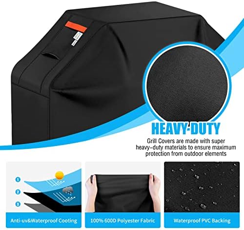 Grill Cover 600D Heavy Duty, Universal Fit Waterproof BBQ Grill Protector with Adjustable Straps, Weatherproof Outdoor Oven Cover for All Seasons - Image 3