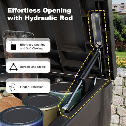 DRATO 180 Gallon Deck Boxes Outdoor Waterproof, Lockable Outdoor Storage Box for Patio Furniture Pool Supplies Garden Tools, Weatherproof Resin Storage Box for Backyard (Black, 180 Gallon) - Image 3