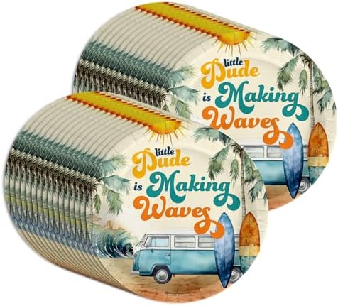 Birthday Galore Little Dude Making Waves Surfing Baby Shower - 32 Piece Disposable Party Supplies - Surfer Baby Shower Decorations - Round Party Plates - Large 9" Paper Plates In Bulk - Image 5