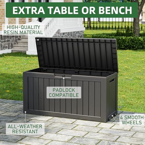 Outdoor Storage Waterproof Deck Box for Patio (80 Gallon, Black) - Image 3