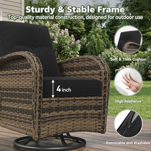 Aoxun 13 Piece Outdoor Patio Furniture Set with Coffee Table, Wicker Rattan Outdoor Furniture with High Back Swivel Rocker Chairs, Outdoor Conversation Set with Thick Cushion & Side Table, Black - Image 4