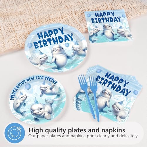 96Pcs Beluga Whale Ocean Birthday Party Decorations, Serves 24 - Image 3
