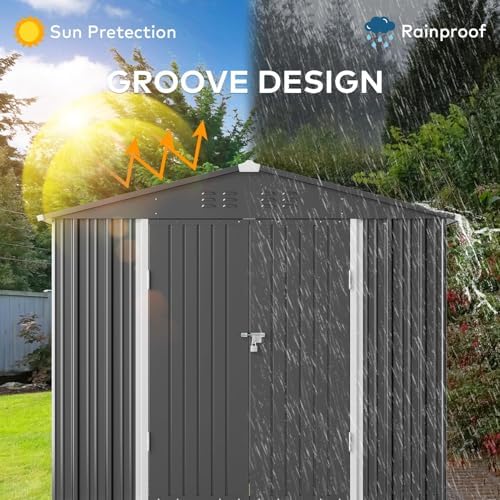 Gizoon 8x6 FT Outdoor Storage Shed, Corrosion Metal Garden Shed, Dark Grey - Image 5