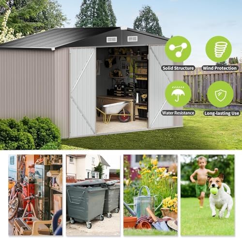 Aoxun 8x10 FT Shed Outdoor Storage Shed with Base, Brown - Image 6