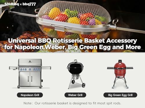 64000 Rotisserie Baskets for Napoleon Outdoor Grills, Universal Stainless Steel BBQ Rotisserie Basket Accessory for Weber, Big Green Egg, for Most Spit Rods of Grills Rotisserie,Capacity up to 4.5 lbs - Image 3