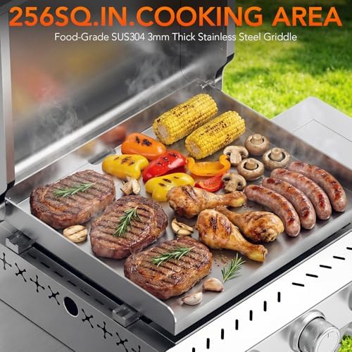 Heavy-Duty 3-Burner Propane Gas Griddle, Portable Griddle with Collapsible Stand, Full Stainless Steel Construction, 24,000 BTU Flat Top Gas Grill Griddle for Camping, Tailgating, Backyard & Patio - Image 2