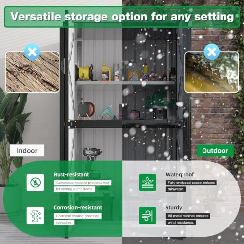 AECOJOY Outdoor Storage Cabinet Waterproof, 70'' Large Vertical with Floor - Image 2