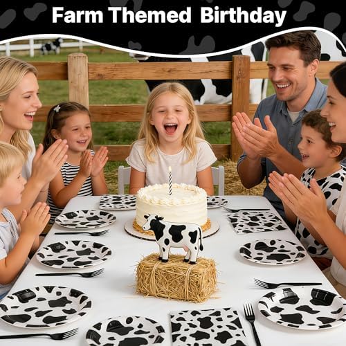 100 Pcs Disposable Black Cow Print Tableware Set for 25 Guests - Image 3