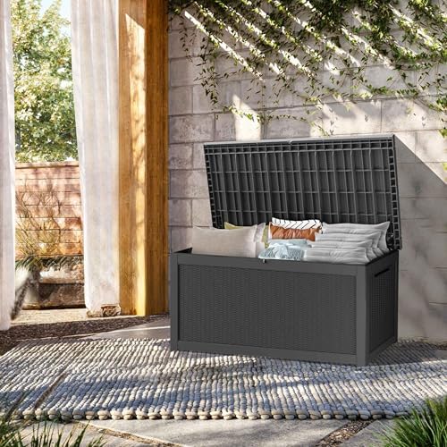 Outdoor Storage Box, 320 Gallon Waterproof Deck Box, Dual Gas-Spring Ultimate Resin Organizer for King Cushions, Heavy-Duty Lockable Estate Storage Bench, Backyard BBQ, Black - Image 2