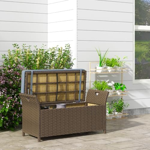 Outsunny 29 Gallon Patio Wicker Storage Bench Outdoor PE Rattan Dark Blue - Image 2