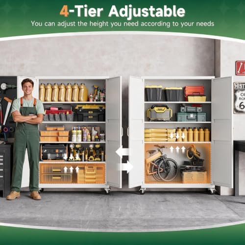 Letaya Metal Garage Storage Cabinet with Wheels,Wide Tool Locker,71”H,White - Image 6